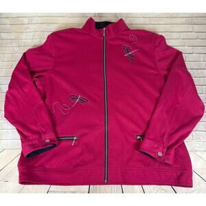 Alfred Dunner Women Jacket Size 18 Pink Rhinestone Dragonfly